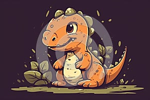 Ai Generative Cartoon scene with happy dinosaur in the jungle - illustration for children