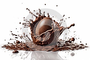 Ai Generative Chocolate splash with chocolate ball isolated on white background. 3d rendering