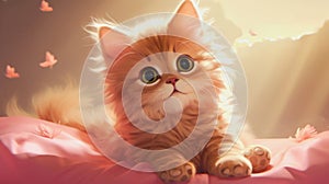 cute cuddly anime kitten on a pillow photo