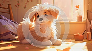 cute cuddly anime puppy in a room photo