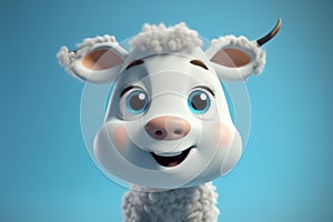 Ai Generative 3d rendering of a cute cartoon cow on a blue background