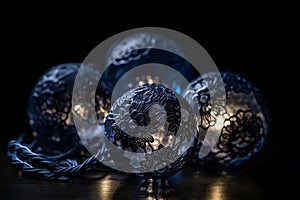 Ai Generative 3D rendering of a group of blue glass spheres on a dark background