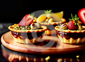 Ai Generative Delectable Strawberry Custard Tarts in Assorted Tartlets and Cakes with Cream