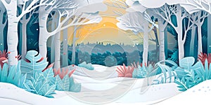 AI Generative Digital Art Papercut Landscape Forest Nature Pastel Color