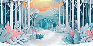 AI Generative Digital Art Papercut Landscape Forest Nature Pastel Color