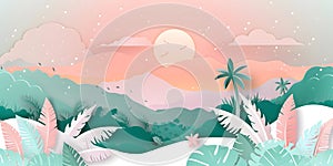 AI Generative Digital Art Papercut Landscape Forest Nature Pastel Color