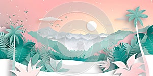 AI Generative Digital Art Papercut Landscape Forest Nature Pastel Color