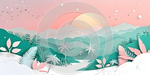 AI Generative Digital Art Papercut Landscape Forest Nature Pastel Color