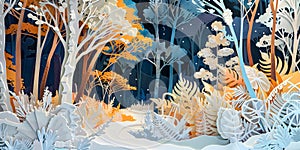 AI Generative Digital Art Papercut Landscape Forest Nature Pastel Color