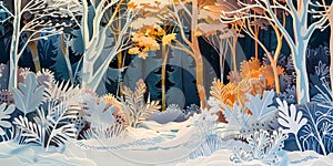 AI Generative Digital Art Papercut Landscape Forest Nature Pastel Color