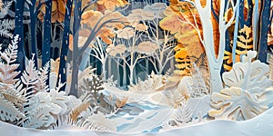 AI Generative Digital Art Papercut Landscape Forest Nature Pastel Color