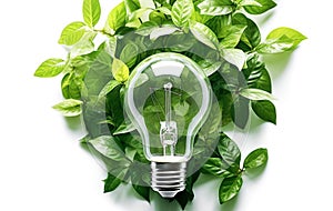 Ai generative. Eco friendly light bulb with green leaves