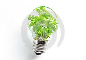 Ai generative. Eco friendly light bulb with green leaves