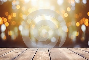 AI generative. Empty picnic table with defocused lush foliage background