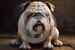 Ai Generative English bulldog with sad expression on his face sitting on the floor