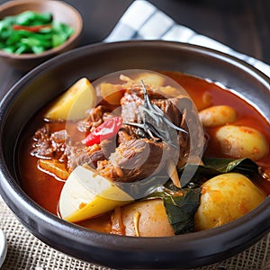 AI generative Gamjatang Korean stew made with pork spine and potatoe