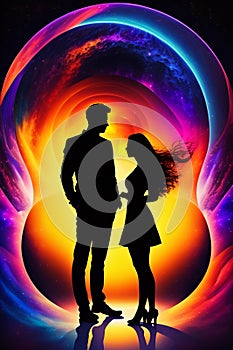 AI Generative Illustration Graphic Design Art Astral body silhouette with abstract space background. Esoteric, spiritual life and