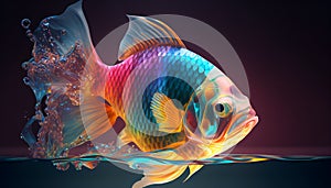 AI Generative Illustration Graphic Design Art Colourful Fish In Water Black Background, Betta fish, siamese fighting fish, betta