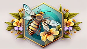AI Generative Illustration Graphic Design Art logo small business making honey bee flower Honeycomb beehive with hexagon grid
