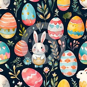 AI generative image of Easter with cute bunny and easter eggs