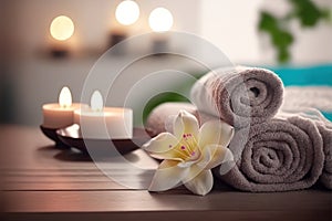 AI Generative image, spa accessory composition set in spa hotel wellness center