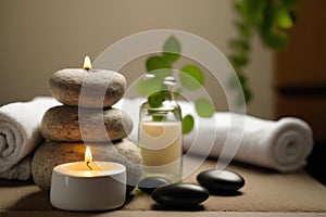 AI Generative image, spa accessory composition set in spa hotel wellness center