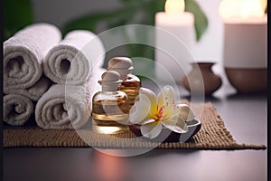 AI Generative image, spa accessory composition set in spa hotel wellness center