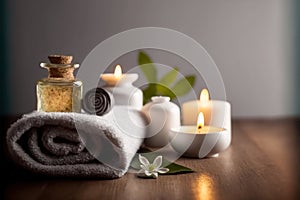 AI Generative image, spa accessory composition set in spa hotel wellness center