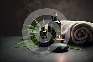 AI Generative image, spa accessory composition set in spa hotel wellness center