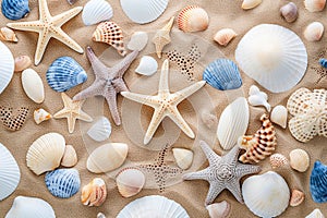 Ai generative. Summer beach with strafish and shells