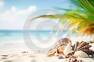 Ai generative. Summer beach with strafish and shells