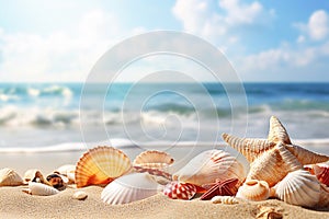 Ai generative. Summer beach with strafish and shells