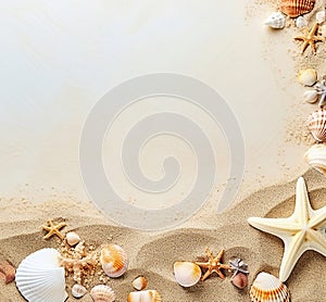 Ai generative. Summer beach with strafish and shells