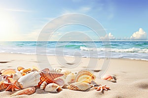 Ai generative. Summer beach with strafish and shells