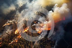 Aerial view on the wildland forest fires. Environmental issues concept photo