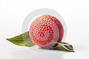 Ai Generative Lychee fruit with leaf isolated on white background. Close up.