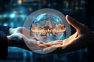 AI, Generative AI, Machine learning, Hand of robot touching on big data network system network, revolution of AI