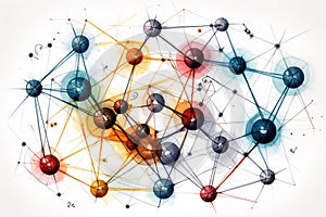 Ai Generative Molecular structure with connected lines and dots. Science and technology background