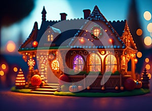 Ai Generative Mystical Gingerbread Candy Village with Creepy Haunted House in Cinematic Hallowmas Setting Ai Generated Art Work