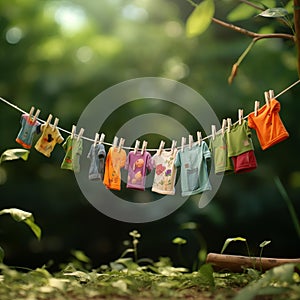 AI generative photography, The colorful T-shirt hung on the clothesline