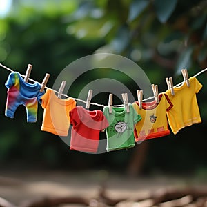 AI generative photography, The colorful T-shirt hung on the clothesline