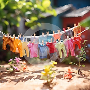 AI generative photography, The colorful T-shirt hung on the clothesline