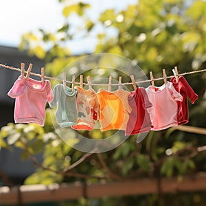 AI generative photography, The colorful T-shirt hung on the clothesline