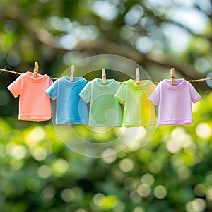 AI generative photography, The colorful T-shirt hung on the clothesline