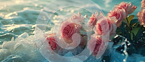 AI generative photography The seawater also seems to be a stage opened up for the light pink roses