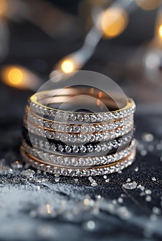 AI Generative photos of diamond rings, expensive gemstone rings Elegant, worn as jewelry and engagement rings,