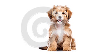 AI generative. Reddish havanese puppy dog on white