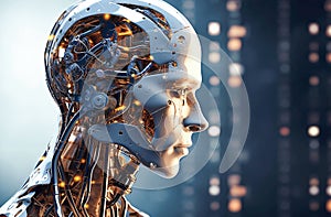 Ai generative. Robot face, Artificial intelligence concept