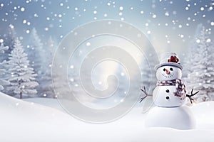 Ai generative. Snowman in winter secenery with copy space