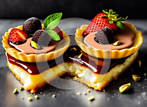 Ai Generative Strawberry Tartlets and Cakes with Creamy Custard and Fresh Berries